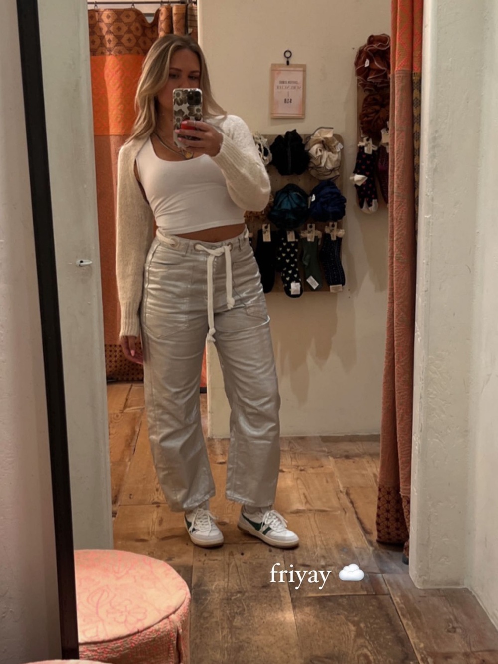 Women’s High-Rise Metallic Silver Cargo Pants